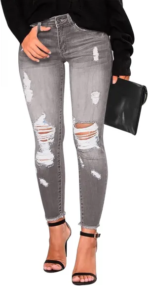 Skinny Jeans for Women Trendy Ripped High Waisted Jeans Skinny Stretchy Jeans Distressed Jeans with Pockets