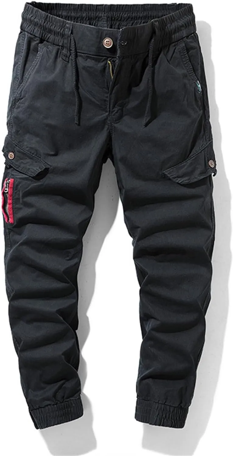 Slim Fit Cotton Cuff Cargo Pants for Men Elastic Waist Stretch Military Work Pants Quick Dry Workout Tactical Pant