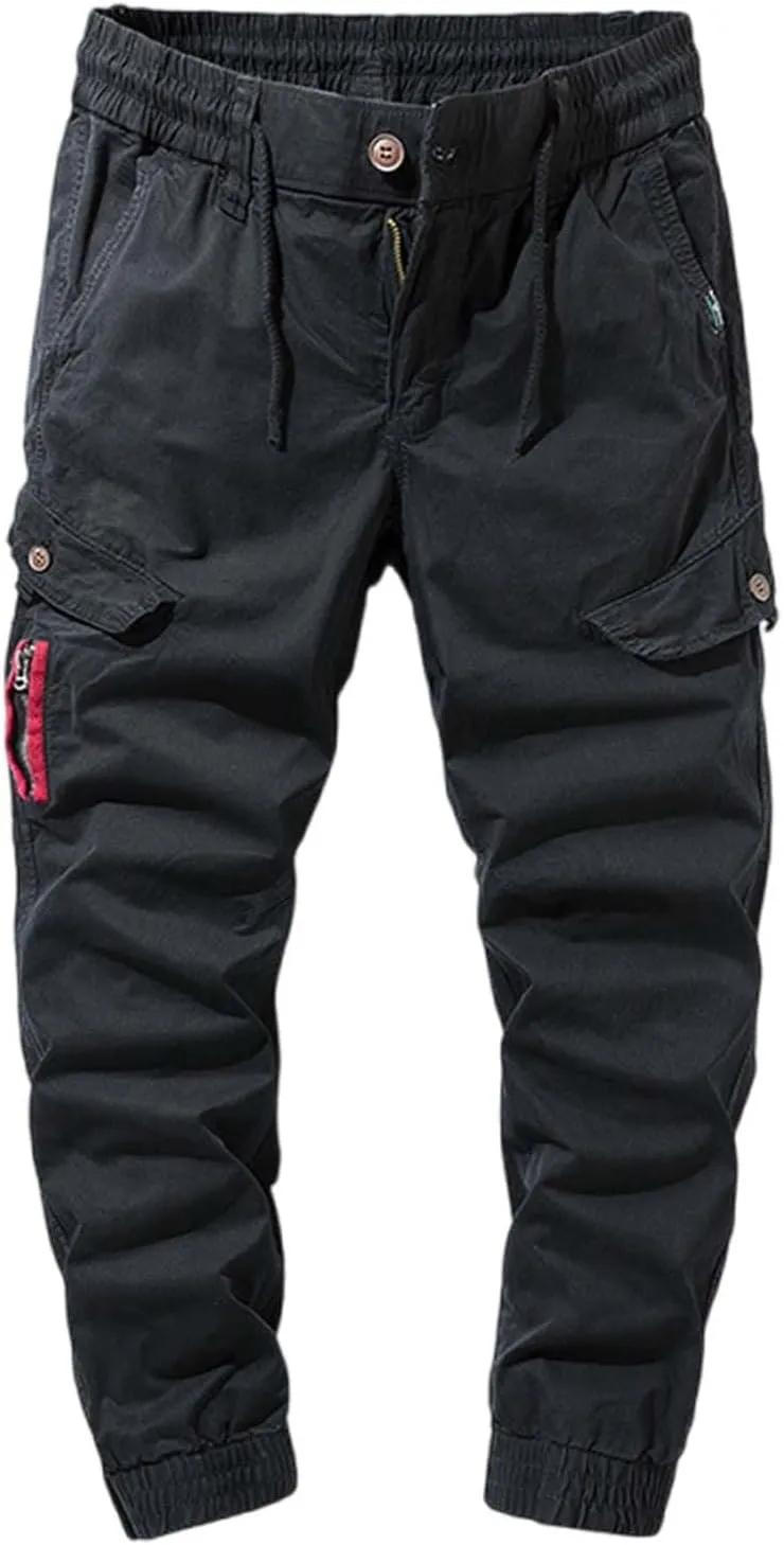 Slim Fit Cotton Cuff Cargo Pants for Men Elastic Waist Stretch Military Work Pants Quick Dry Workout Tactical Pant