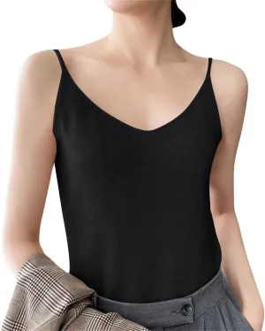 Spaghetti Strap Tank Top Women Sleeveless Casual Gym Cami Crops Summer Solid V Neck Soft Knitted Camisole