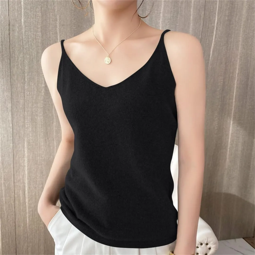 Spaghetti Strap Tank Top Women Sleeveless Casual Gym Cami Crops Summer Solid V Neck Soft Knitted Camisole