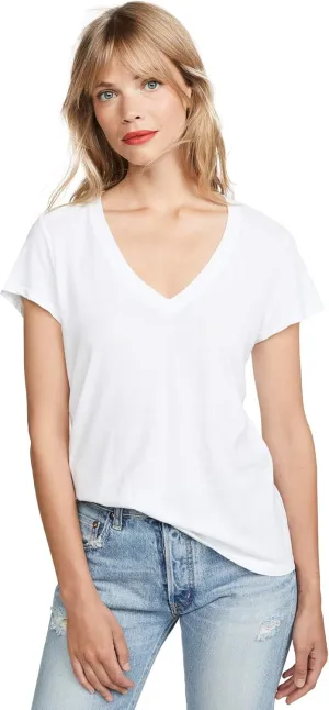 Splendid Women's Short-Sleeve V-Neck Tee T-Shirt, White, L Loose