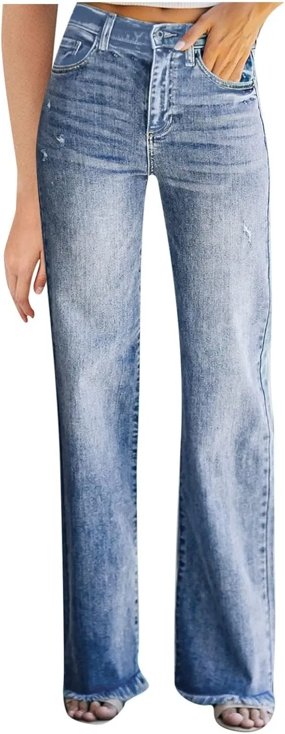 Straight Leg Jeans for Women High Waisted Stretch Denim Pants Wide Leg Dressy Pants Vintage Casual Jeans 2023 Trendy