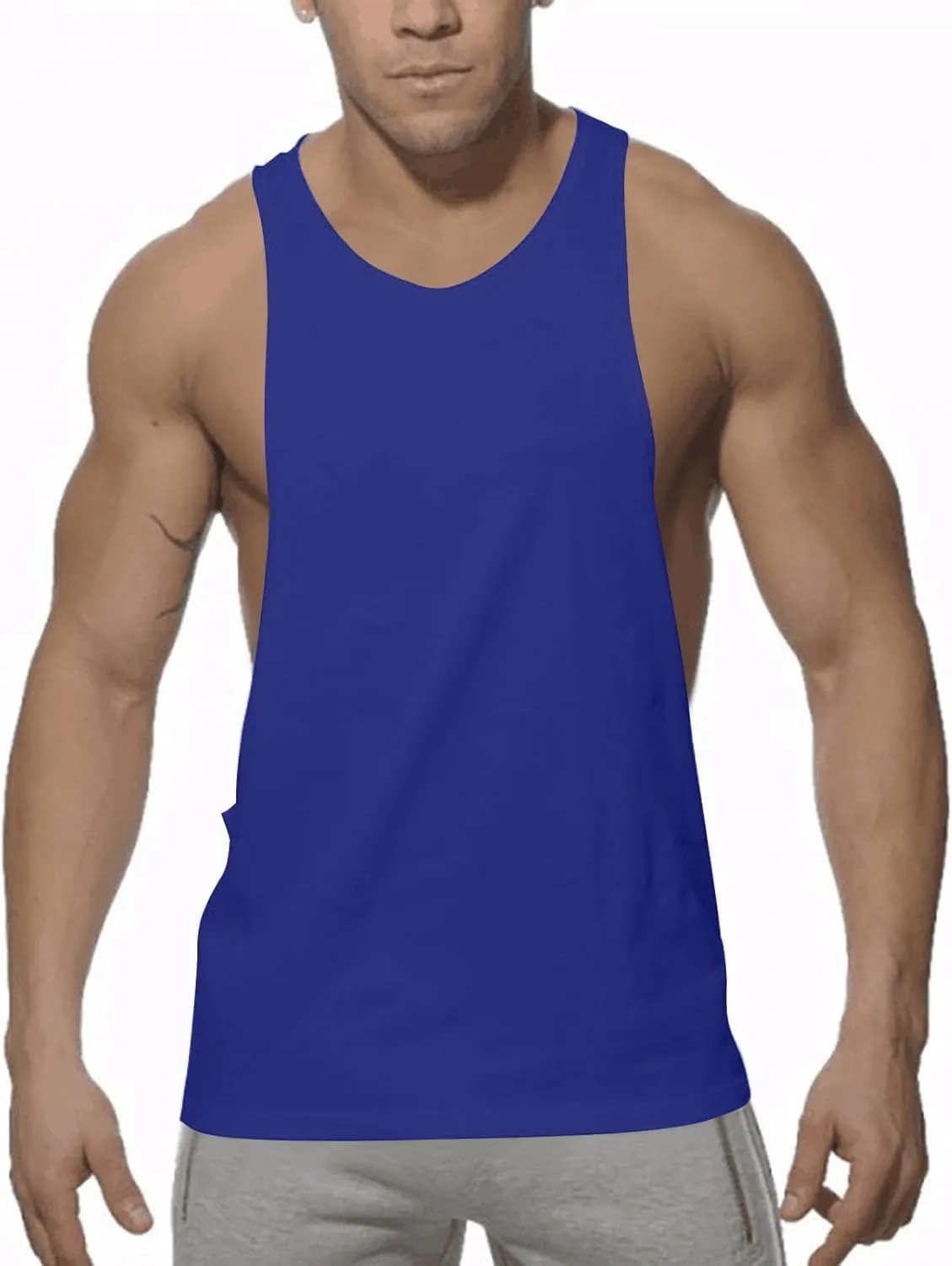 Summer Cotton Tank Tops for Men Plus Size Solid Colour Stretch Sleeveless Shirts Crewneck Dry Athletic Clothing