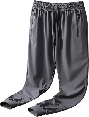 Sweatpants for Men Ice Silk Drawstring Zipper Pockets Casual Trousers Quick Dry Oversized Loose Fit Fashion Pants