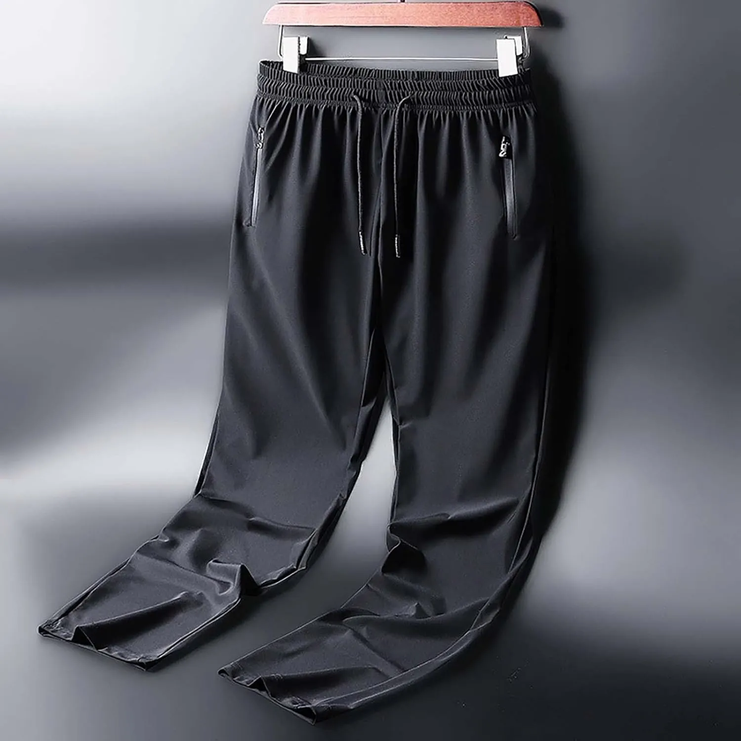 Sweatpants for Men Ice Silk Drawstring Zipper Pockets Casual Trousers Quick Dry Oversized Loose Fit Fashion Pants