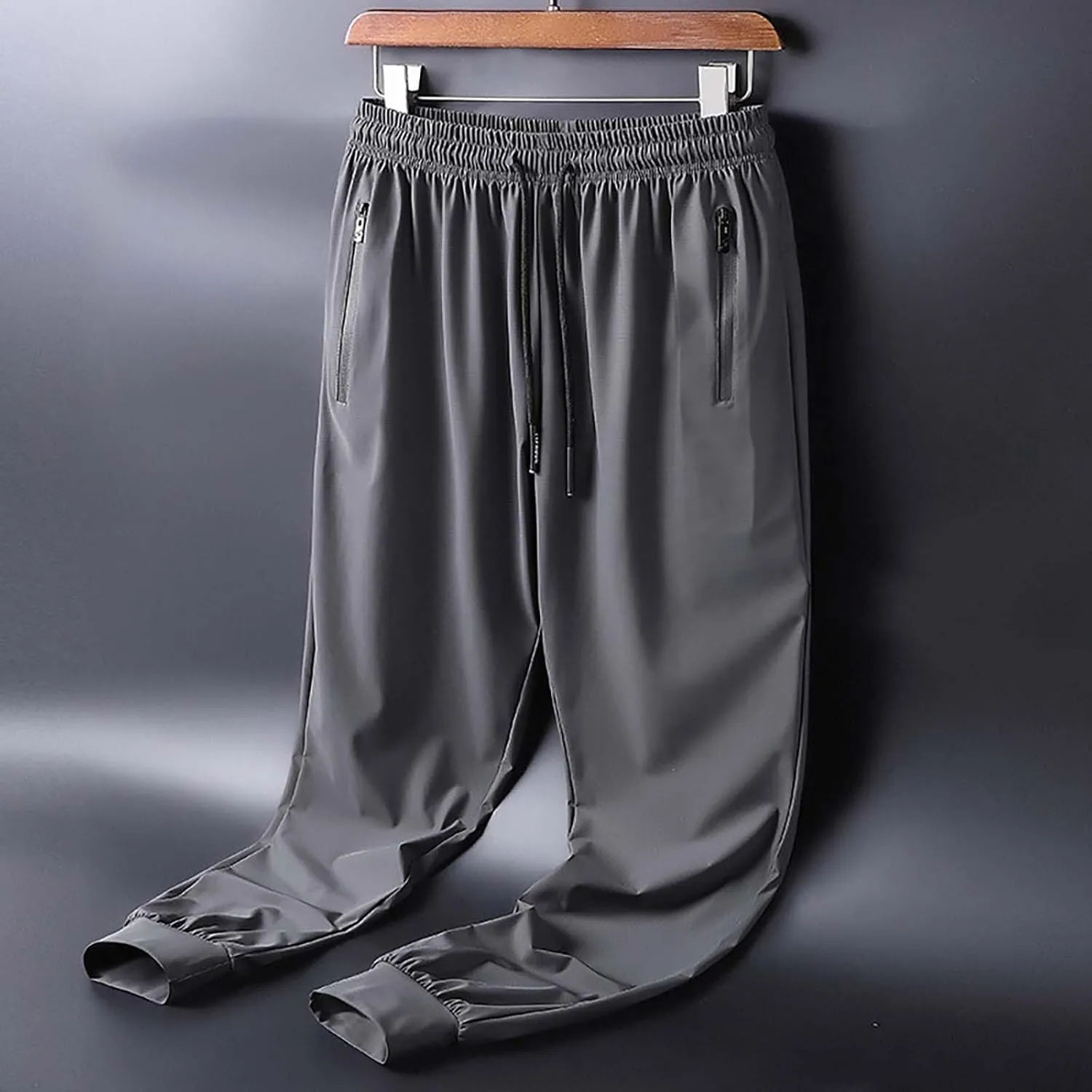 Sweatpants for Men Ice Silk Drawstring Zipper Pockets Casual Trousers Quick Dry Oversized Loose Fit Fashion Pants