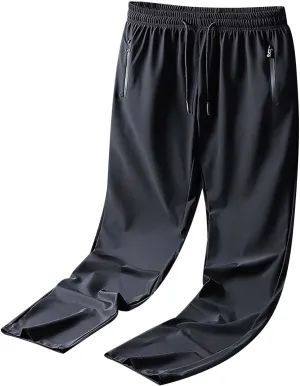 Sweatpants for Men Ice Silk Drawstring Zipper Pockets Casual Trousers Quick Dry Oversized Loose Fit Fashion Pants