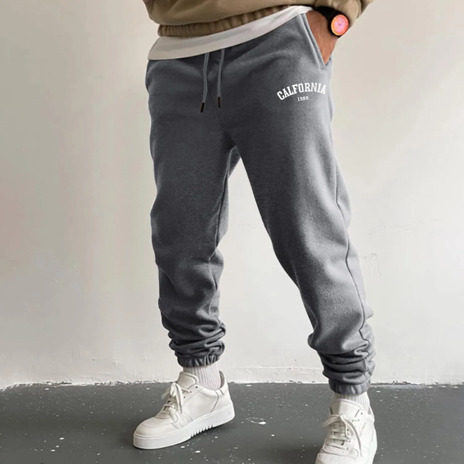 Sweatpants for Men Slim Leg Summer Drawstring Elastic Waist Fit Pockets Breathable Loose Sport Clothes Fresh Trousers