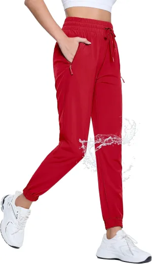 TACVASEN Women's Joggers Lightweight Quick Dry Hiking Pants with Pockets Athletic Travel Workout Summer Water Resistant