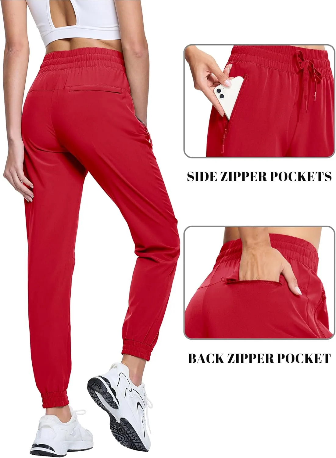 TACVASEN Women's Joggers Lightweight Quick Dry Hiking Pants with Pockets Athletic Travel Workout Summer Water Resistant