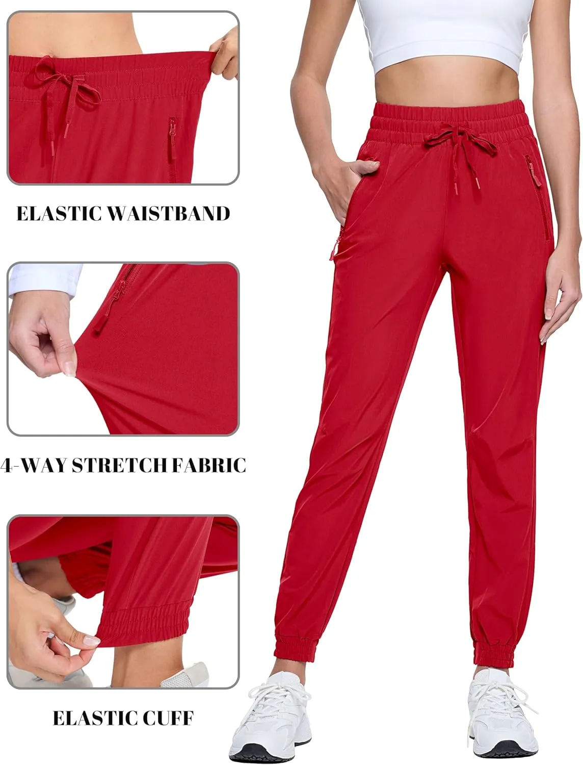 TACVASEN Women's Joggers Lightweight Quick Dry Hiking Pants with Pockets Athletic Travel Workout Summer Water Resistant