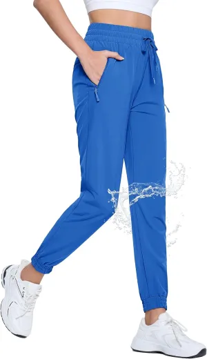 TACVASEN Women's Joggers Lightweight Quick Dry Hiking Pants with Pockets Athletic Travel Workout Summer Water Resistant