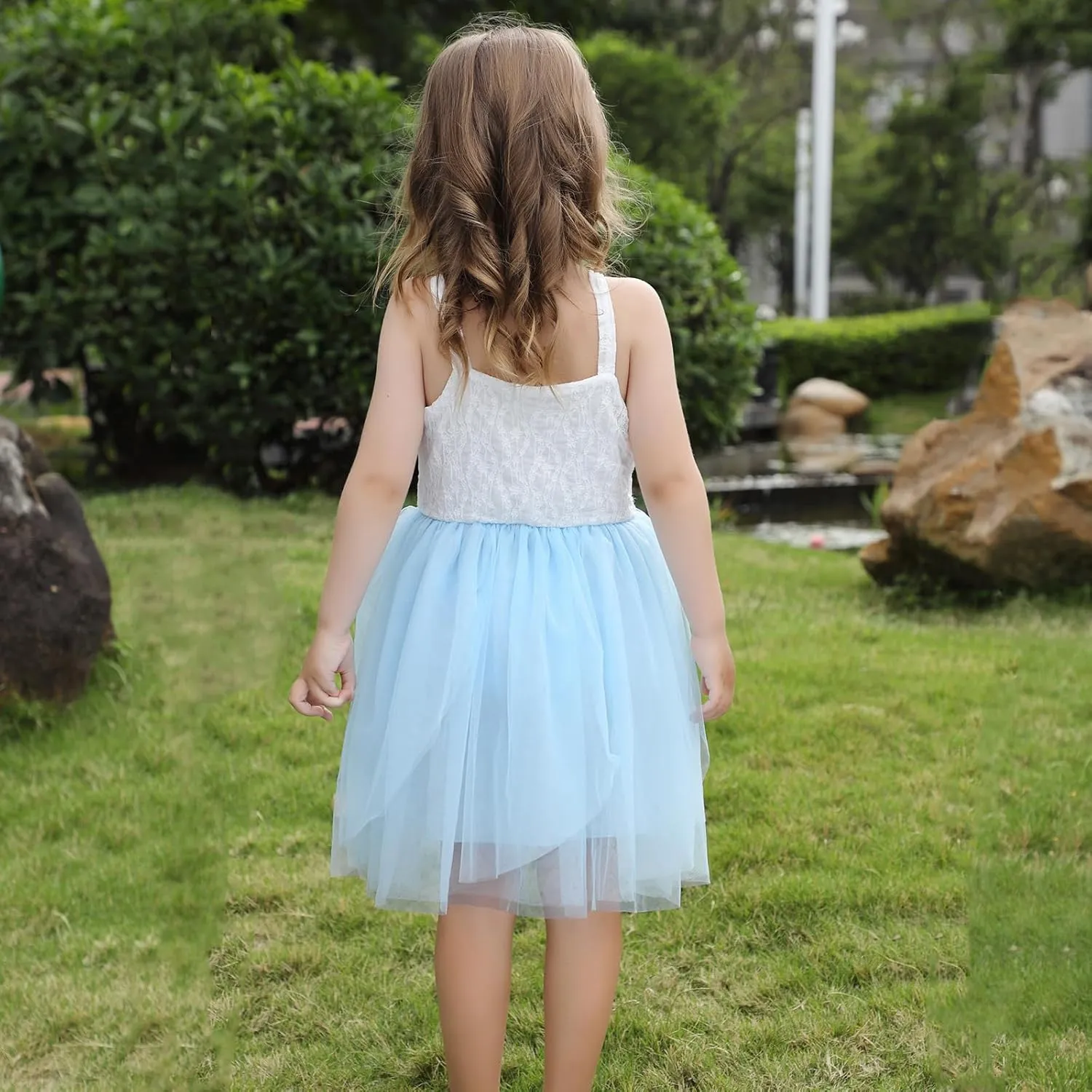 Toddler Girls Soft Lace Dress Sundress Cami Straps Tutu Tulle Dress Elegant Wedding Party Birthday Dresses, 1-5Years