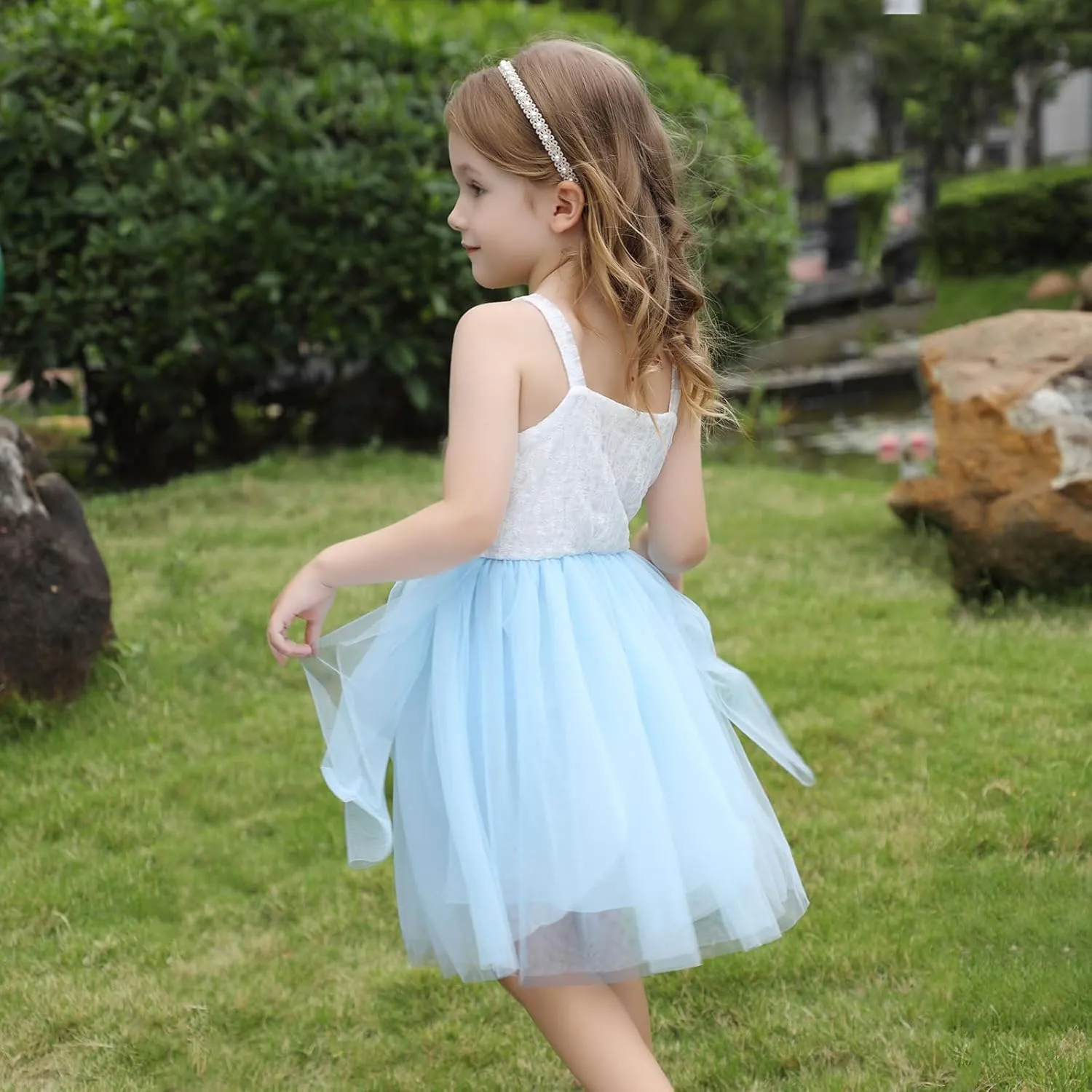 Toddler Girls Soft Lace Dress Sundress Cami Straps Tutu Tulle Dress Elegant Wedding Party Birthday Dresses, 1-5Years