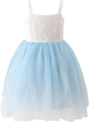 Toddler Girls Soft Lace Dress Sundress Cami Straps Tutu Tulle Dress Elegant Wedding Party Birthday Dresses, 1-5Years