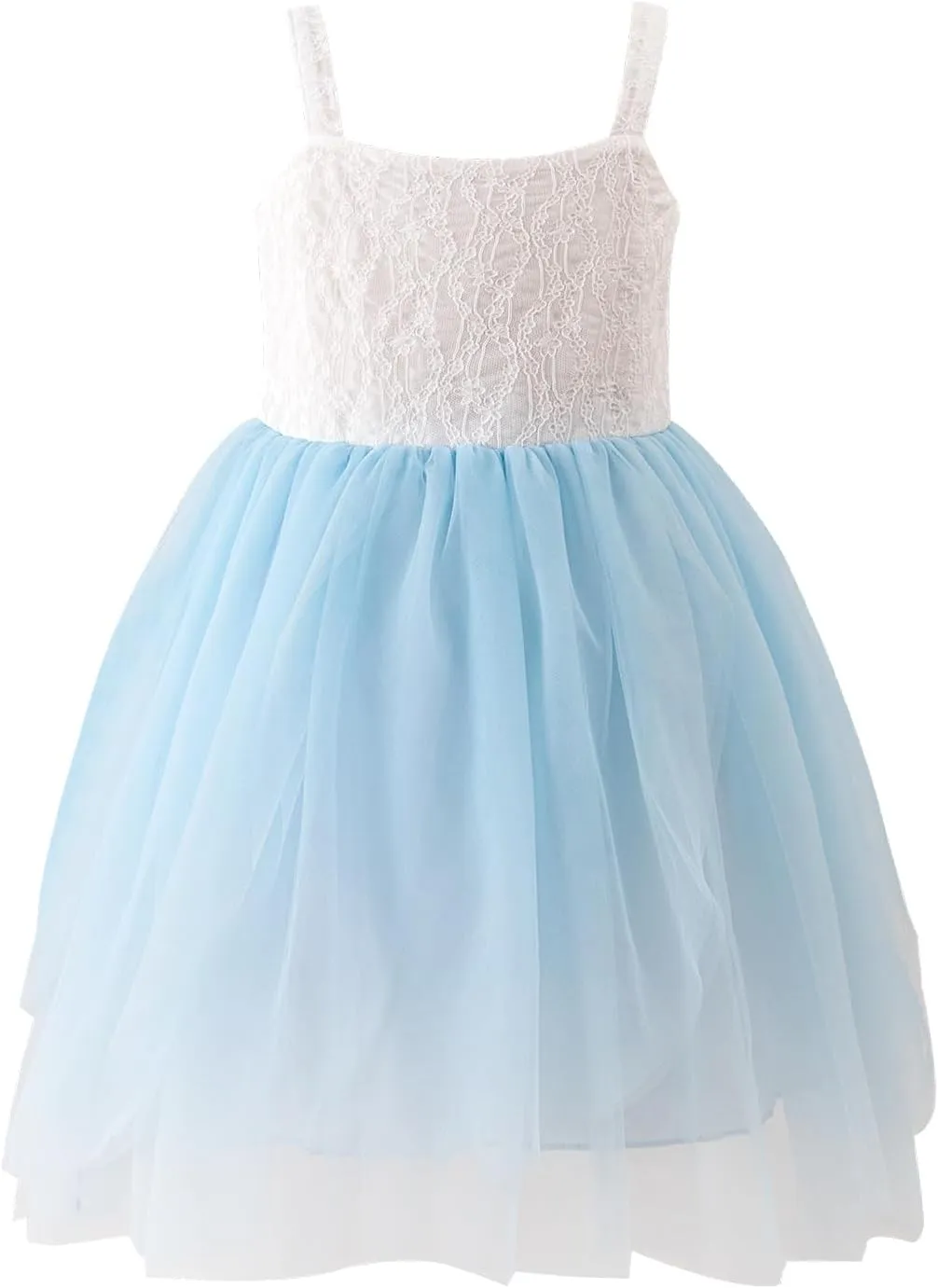 Toddler Girls Soft Lace Dress Sundress Cami Straps Tutu Tulle Dress Elegant Wedding Party Birthday Dresses, 1-5Years