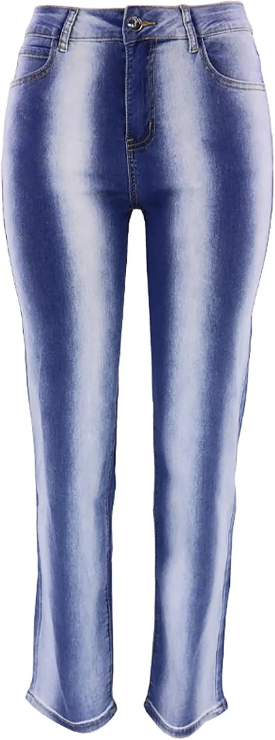 Tummy Control Jeans for Women Trendy Gradient Color High Waisted Baggy Jeans Casual Slim Stretch Denim Pants