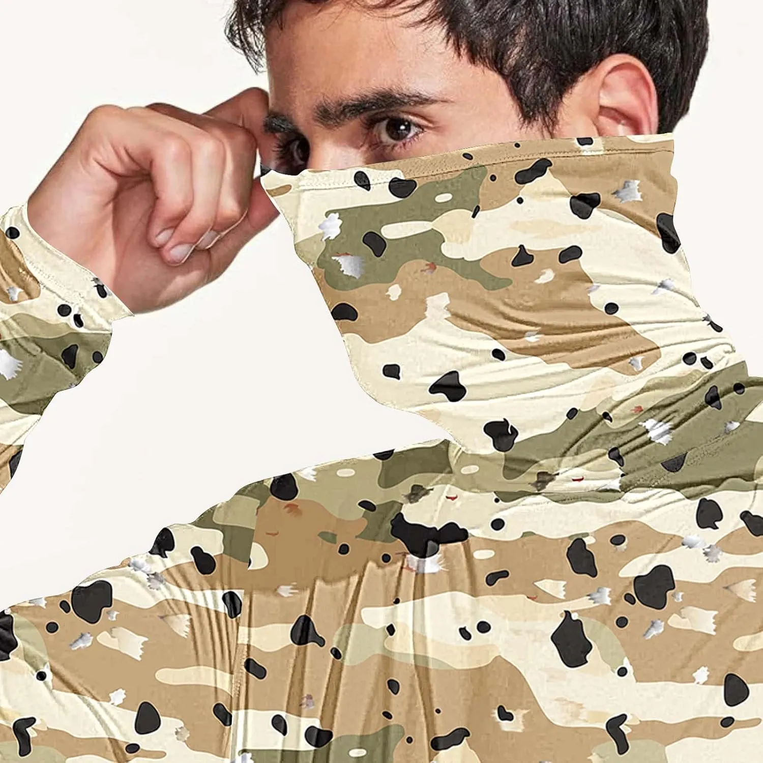 UPF 50  Light Jacket for Men Graphic Camo Hiking UV Fishing Shirts Full Zip Athletic Lightweight Hoodie with Mask
