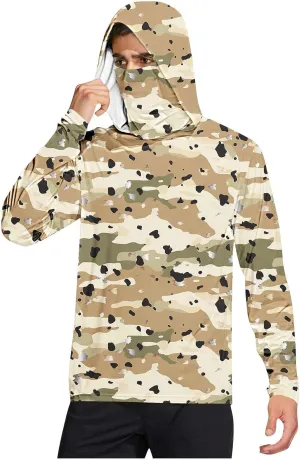 UPF 50  Light Jacket for Men Graphic Camo Hiking UV Fishing Shirts Full Zip Athletic Lightweight Hoodie with Mask