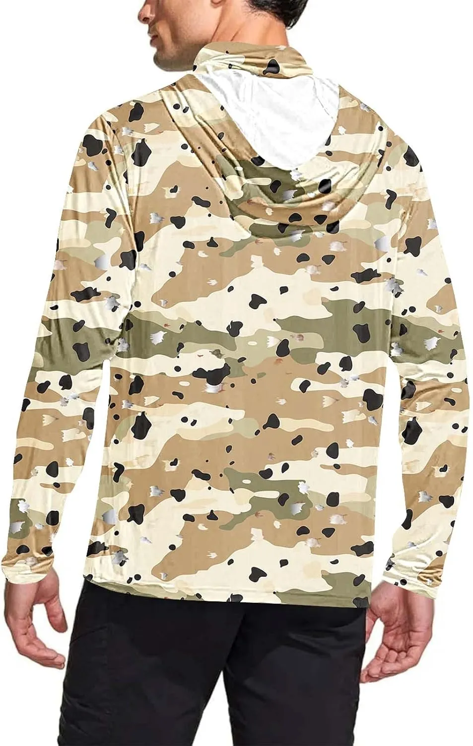 UPF 50  Light Jacket for Men Graphic Camo Hiking UV Fishing Shirts Full Zip Athletic Lightweight Hoodie with Mask