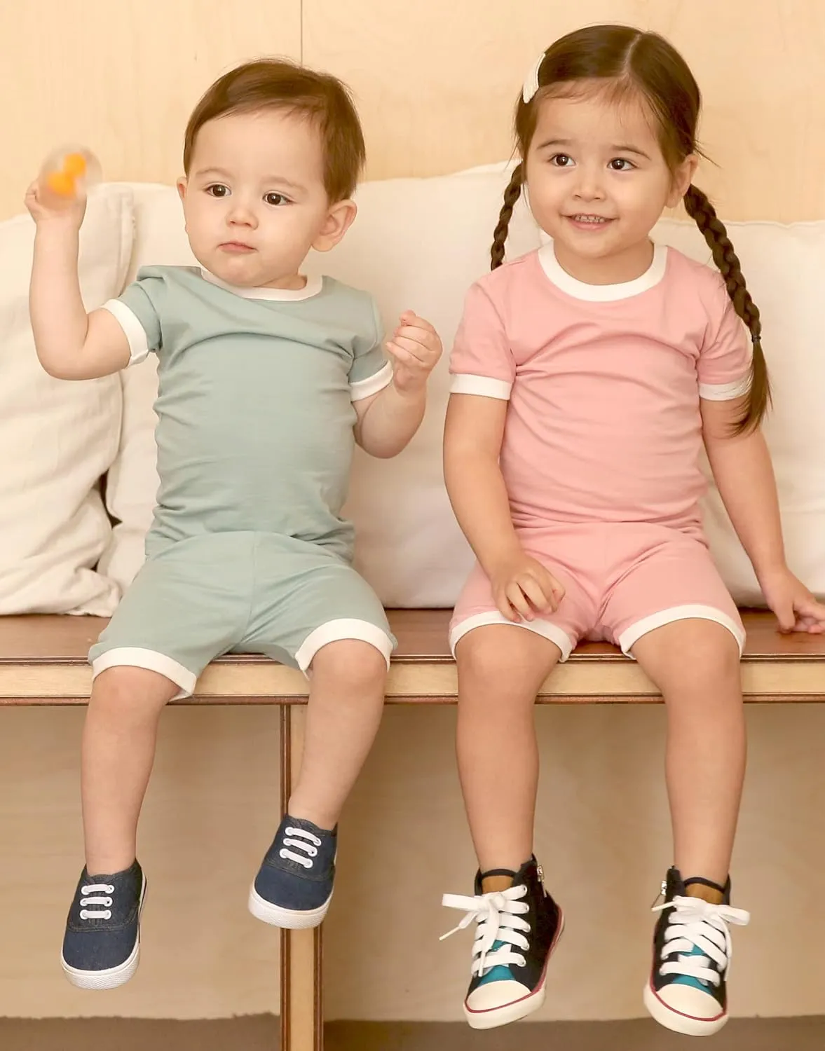 Vaenait Baby 6M-12Y Kids Boys Girls Toddler Solid Cotton Daily Short Summer Pajamas Pyjamas Sleepwear Set Macaron