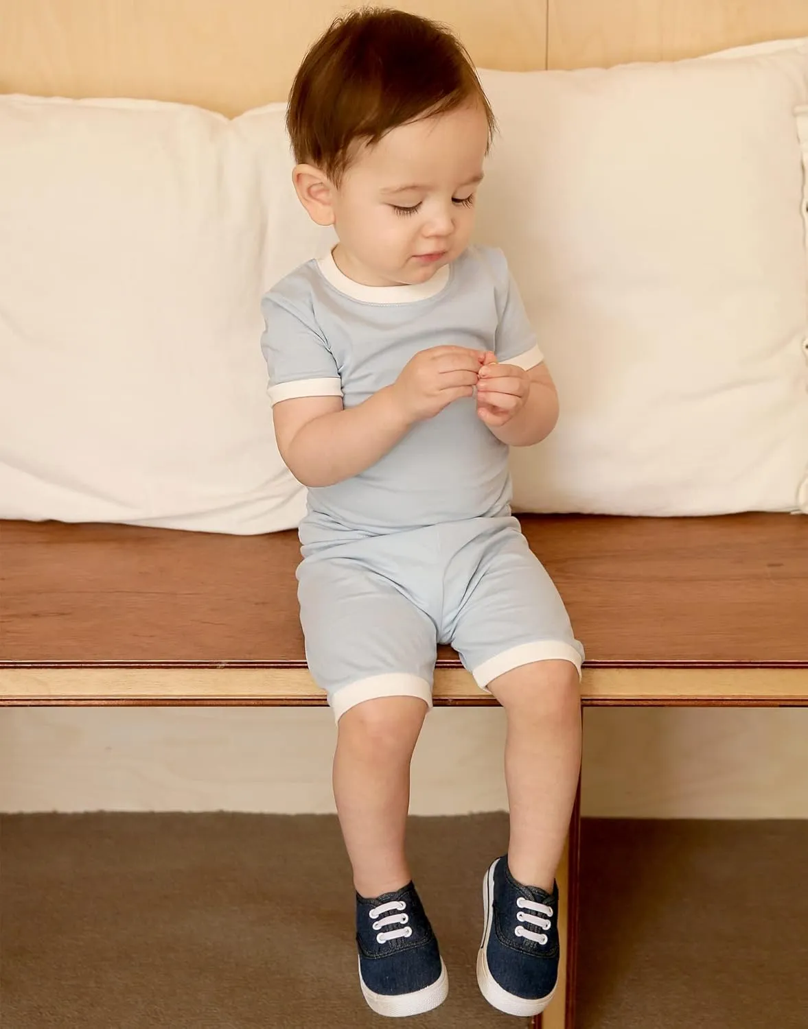Vaenait Baby 6M-12Y Kids Boys Girls Toddler Solid Cotton Daily Short Summer Pajamas Pyjamas Sleepwear Set Macaron