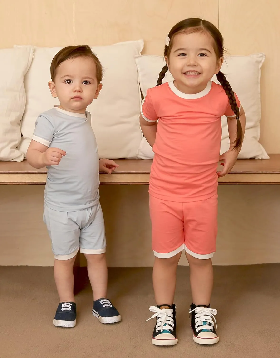 Vaenait Baby 6M-12Y Kids Boys Girls Toddler Solid Cotton Daily Short Summer Pajamas Pyjamas Sleepwear Set Macaron