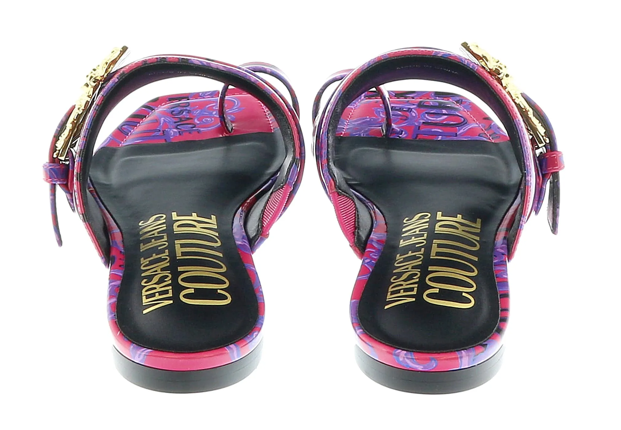 Versace Jeans Couture Purple Red Logo Baroque Flat Slip On Mule Sandals-