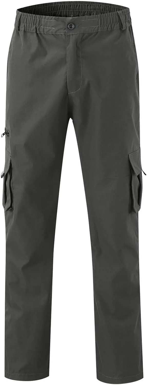Vickyleb Mens Cargo Pants Elastic Waist Loose Fit Cotton Casual Lightweight Workwear Joggers Pants with Multi-Pockets
