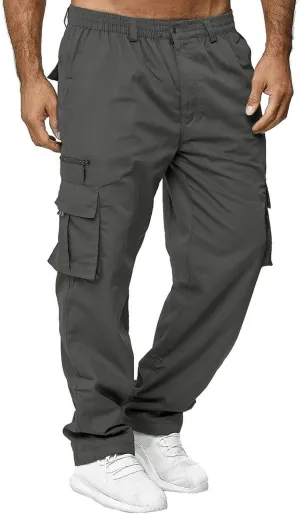 Vickyleb Mens Cargo Pants Elastic Waist Loose Fit Cotton Casual Lightweight Workwear Joggers Pants with Multi-Pockets
