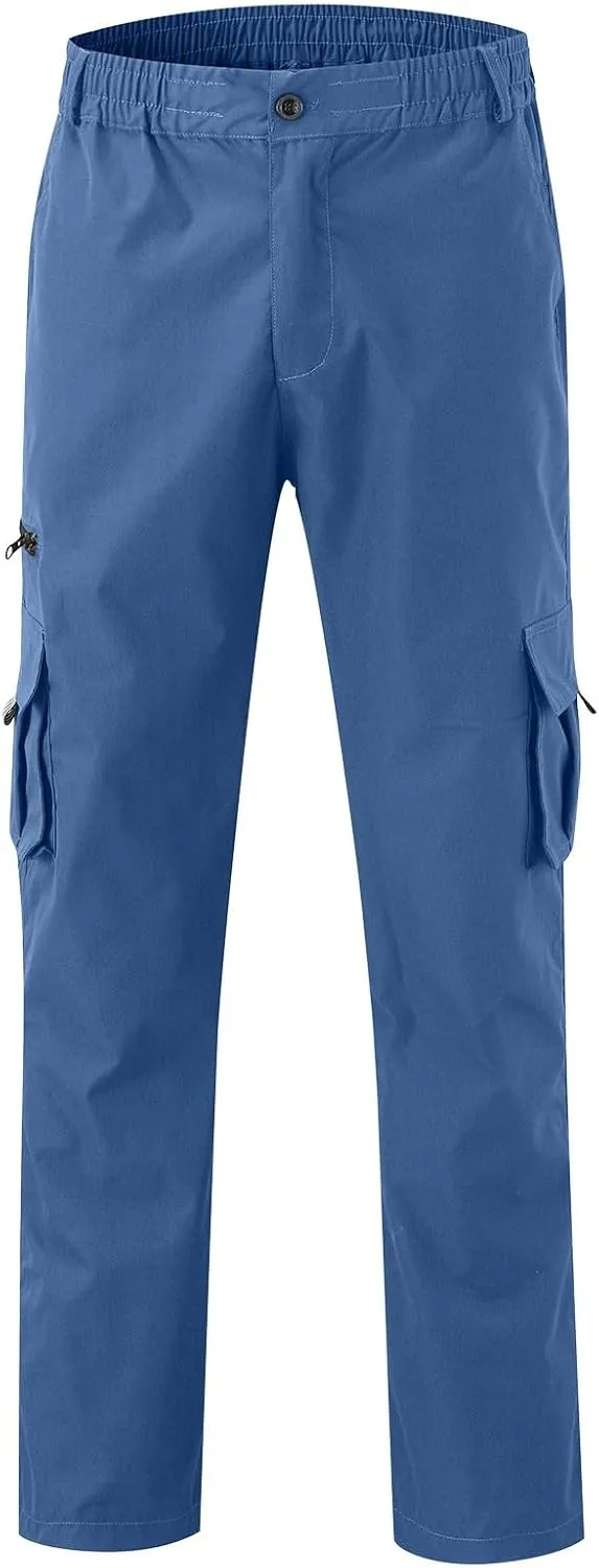 Vickyleb Mens Cargo Pants Elastic Waist Loose Fit Cotton Casual Lightweight Workwear Joggers Pants with Multi-Pockets