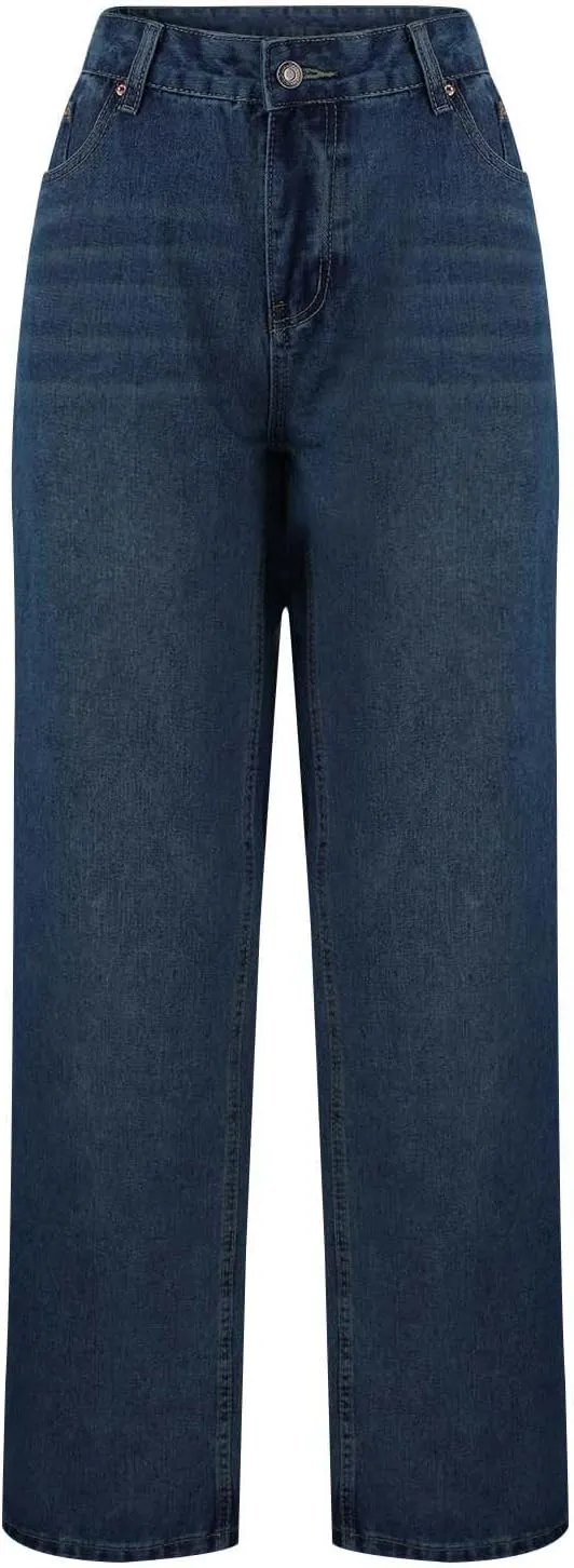 Vintage High Waisted Straight Leg Jeans for Women Relaxed Fit Stretch Denim Casual Wear with Pocket Details Streetwear