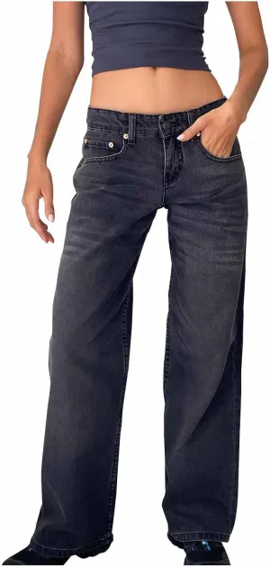 Vintage High Waisted Straight Leg Jeans for Women Relaxed Fit Stretch Denim Casual Wear with Pocket Details Streetwear