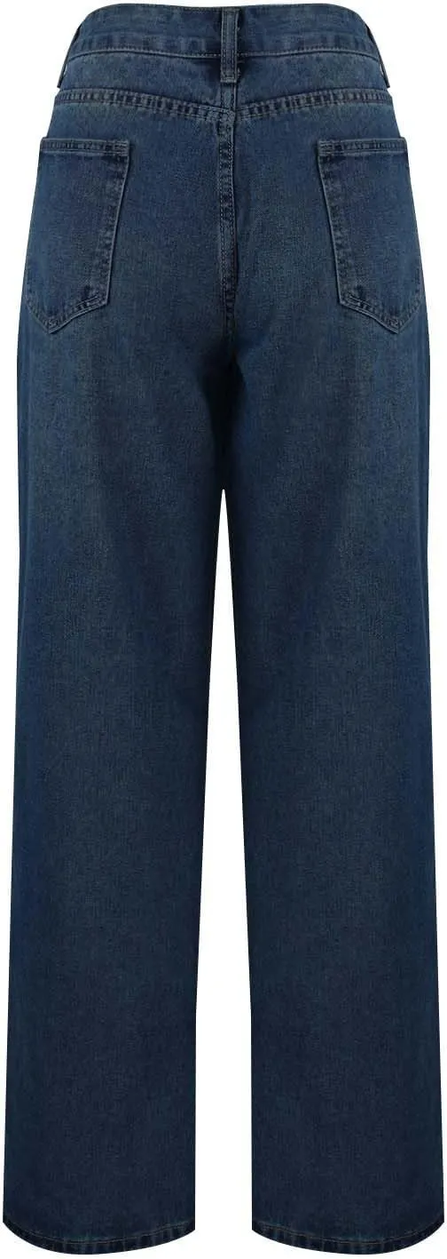 Vintage High Waisted Straight Leg Jeans for Women Relaxed Fit Stretch Denim Casual Wear with Pocket Details Streetwear