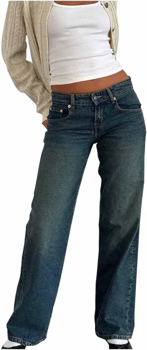 Vintage High Waisted Straight Leg Jeans for Women Relaxed Fit Stretch Denim Casual Wear with Pocket Details Streetwear