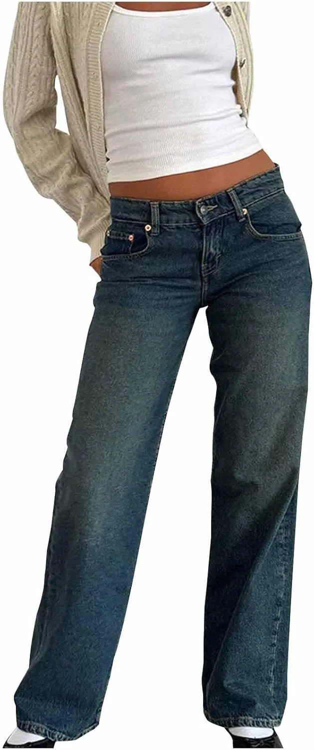 Vintage High Waisted Straight Leg Jeans for Women Relaxed Fit Stretch Denim Casual Wear with Pocket Details Streetwear