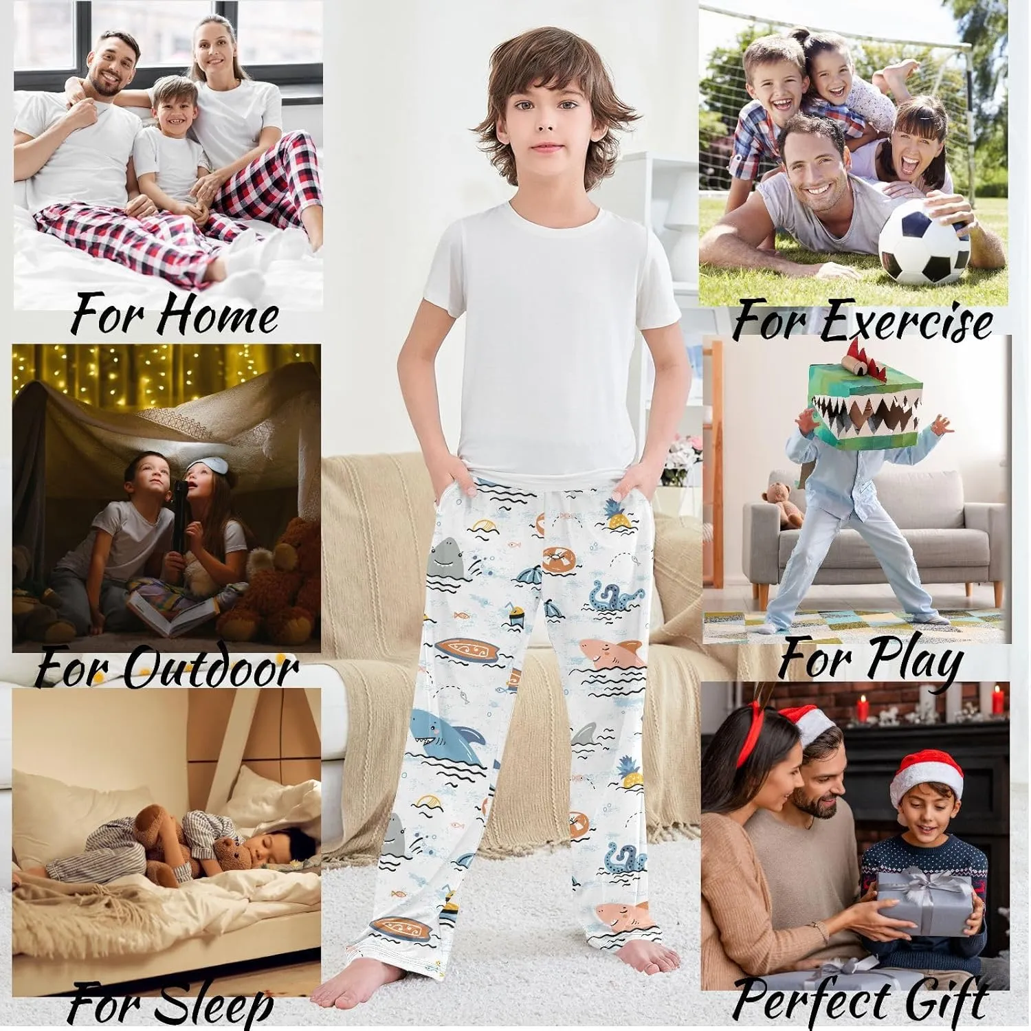 visesunny Joggers Pants for Boys Sweatpants Elastic Waist Animal Printed Long Bottoms Athletic Trousers with Pocket Size S-XL