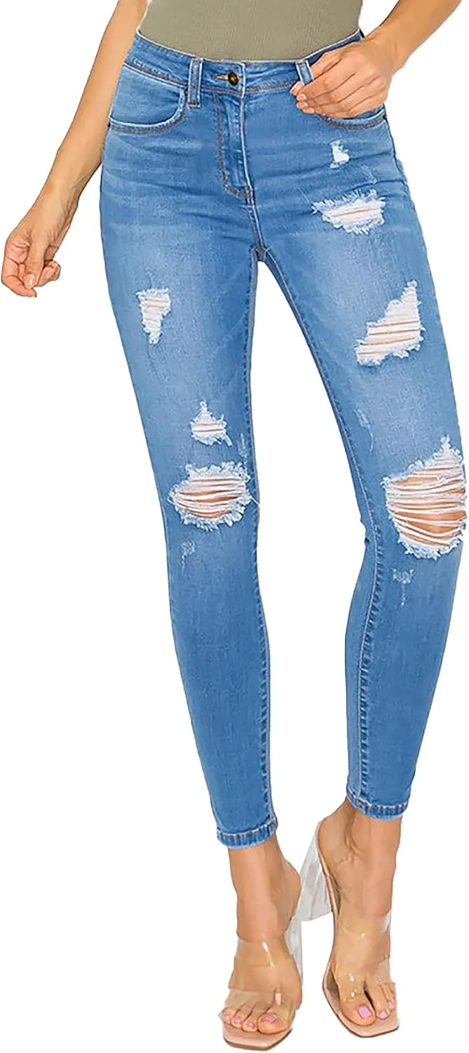 WAX JEAN Women's Butt I Love You Push-Up Destructed Modal Basic Skinny Jeans