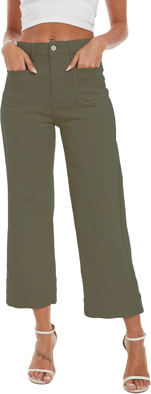 Wide Leg Jeans for Women Trendy High Waisted Flare Jeans Cropped Pants Stretchy Baggy