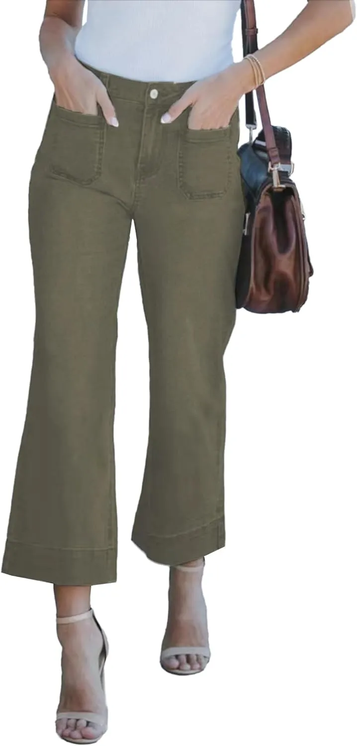 Wide Leg Jeans for Women Trendy High Waisted Flare Jeans Cropped Pants Stretchy Baggy