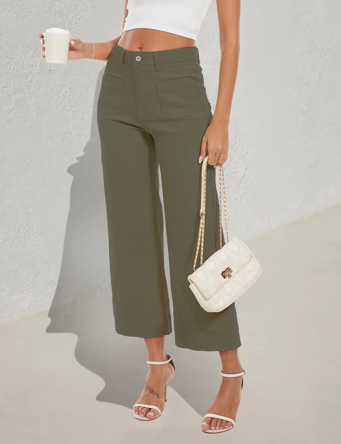Wide Leg Jeans for Women Trendy High Waisted Flare Jeans Cropped Pants Stretchy Baggy