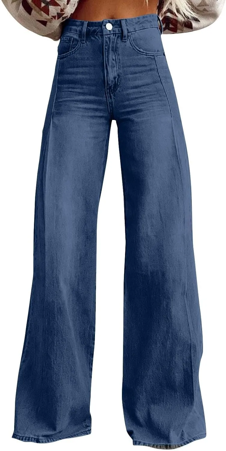 Wide Leg Jeans Woman，High Waisted Baggy Curvy Stretch Distressed Butt Lifting Jeans for Women.