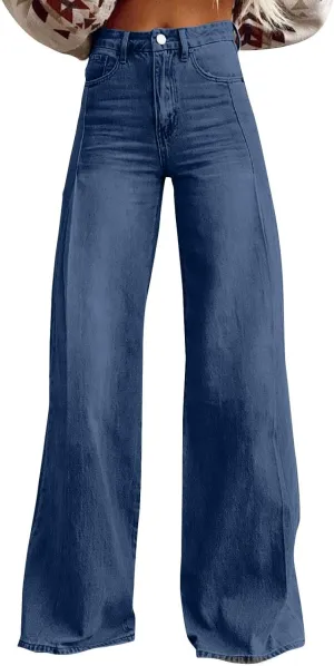 Wide Leg Jeans Woman，High Waisted Baggy Curvy Stretch Distressed Butt Lifting Jeans for Women.