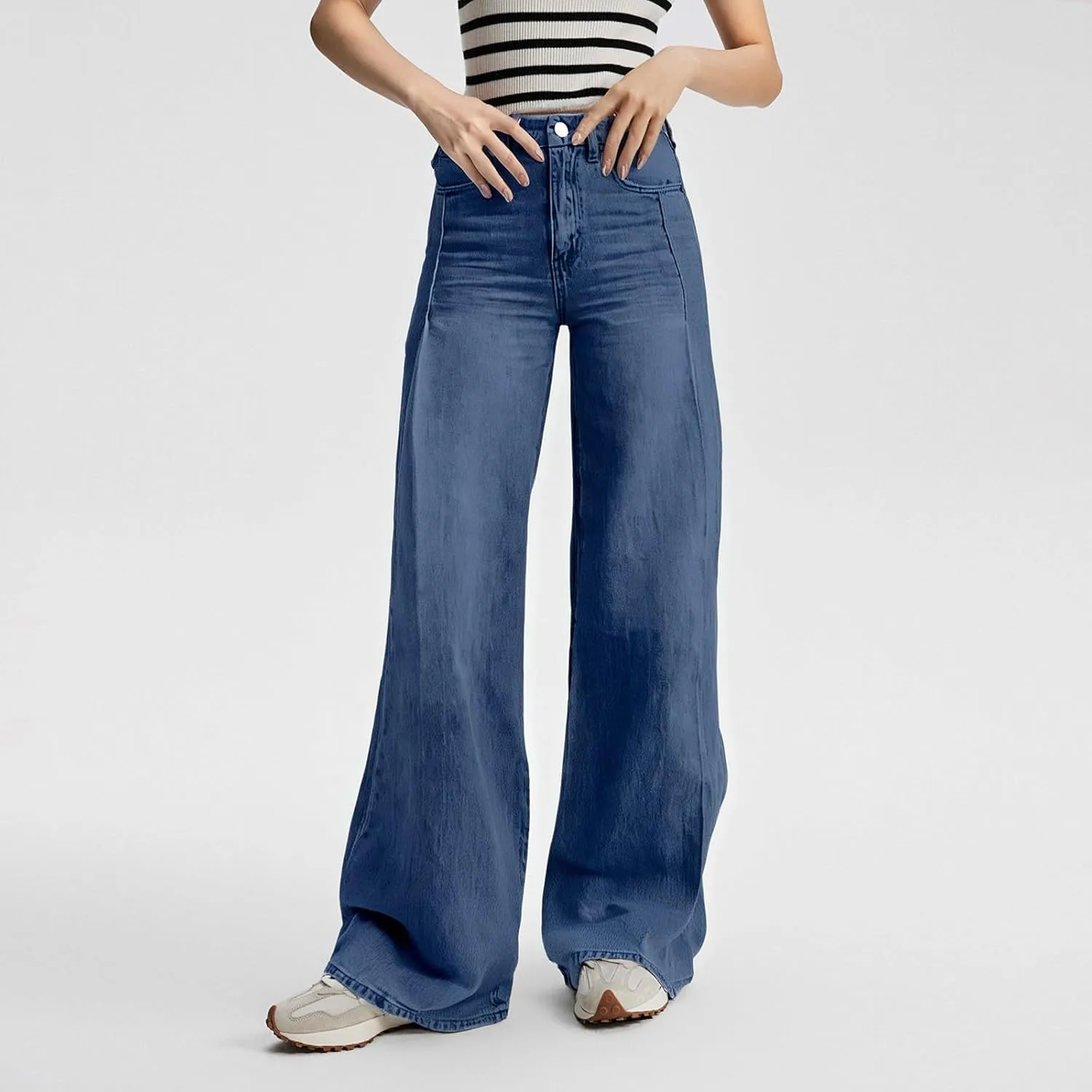 Wide Leg Jeans Woman，High Waisted Baggy Curvy Stretch Distressed Butt Lifting Jeans for Women.