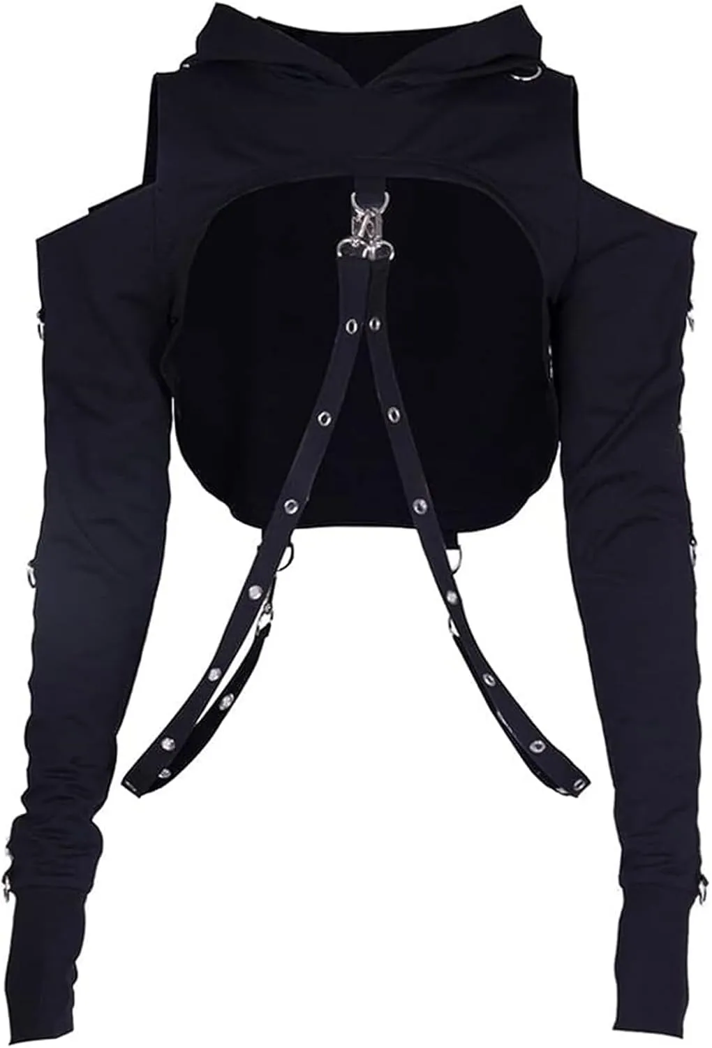 win2win Goth Crop Top Hoodies For Women Punk Gothic Sweatshirt Hoodie Rave Festival Long Sleeve Emo Aesthetic Tops