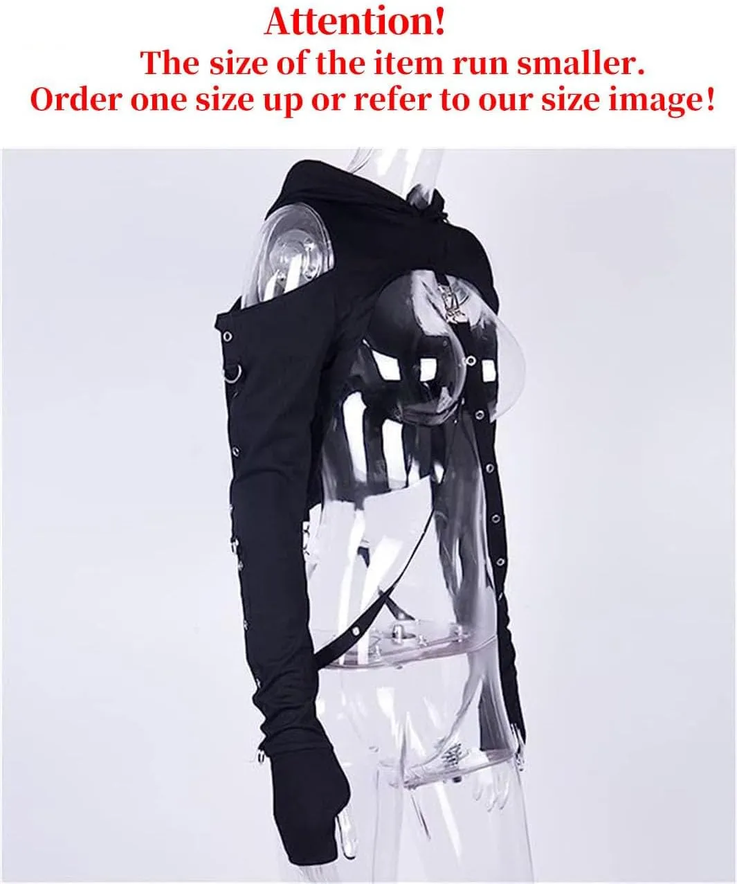 win2win Goth Crop Top Hoodies For Women Punk Gothic Sweatshirt Hoodie Rave Festival Long Sleeve Emo Aesthetic Tops