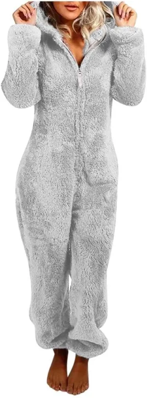 Winter Coats for Women Cute Fuzzy Fleece Jacket Warm Comfy Long Sleeve Hooded Sleepwear Jumpsuit 2024 Fashion Outfits