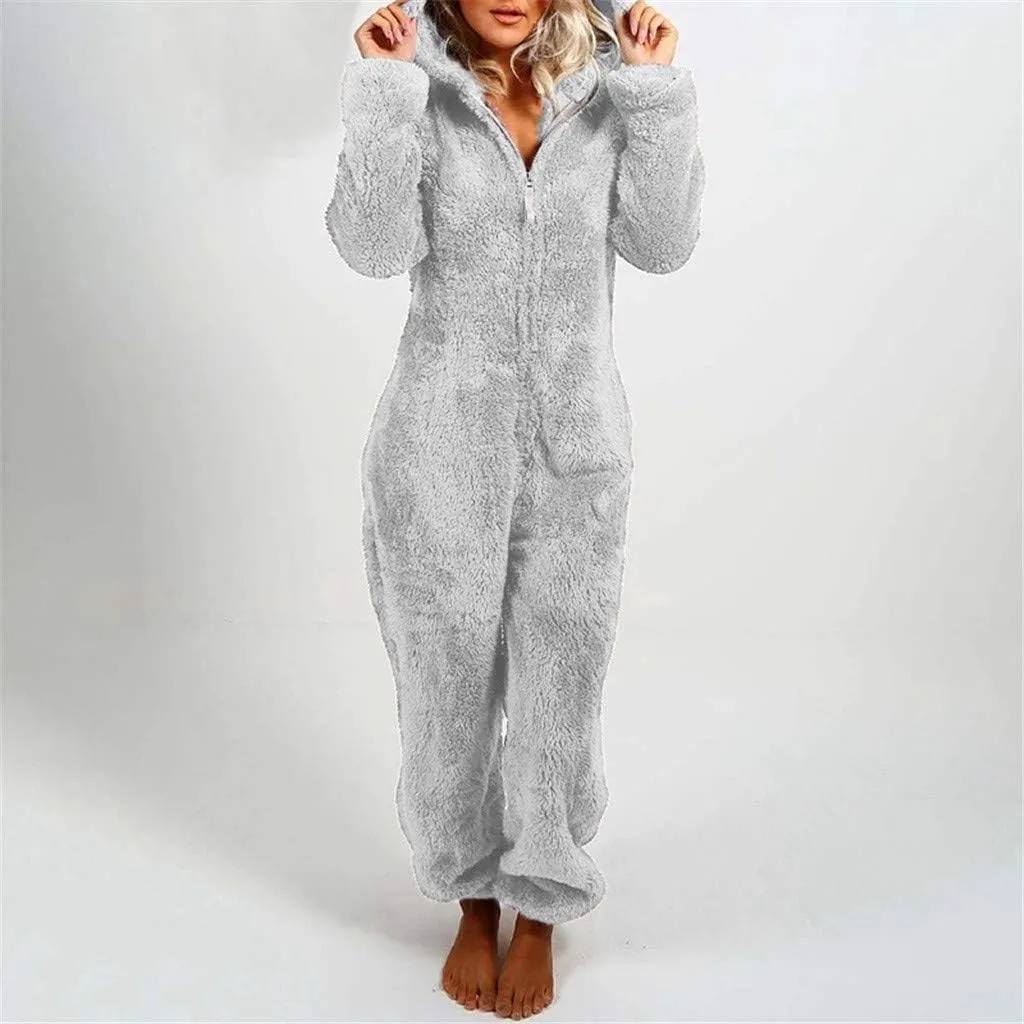 Winter Coats for Women Cute Fuzzy Fleece Jacket Warm Comfy Long Sleeve Hooded Sleepwear Jumpsuit 2024 Fashion Outfits