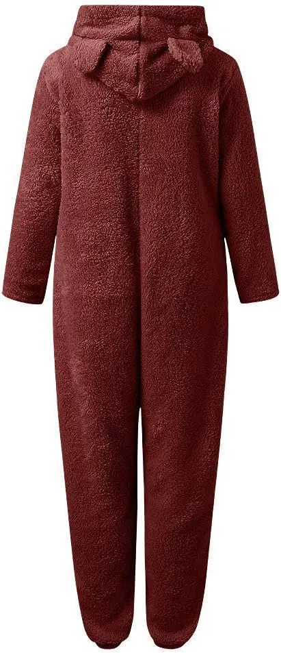 Winter Coats for Women Cute Fuzzy Fleece Jacket Warm Comfy Long Sleeve Hooded Sleepwear Jumpsuit 2024 Fashion Outfits